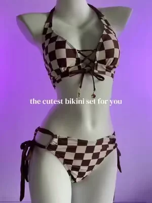 It is coffee time now☕️#bikini #swimwear #swimsuit #checkered #beachwear 