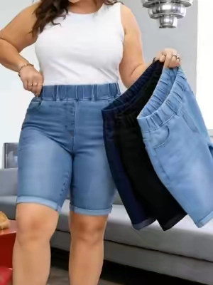 #BLOOMCHIC #plussize #jeanshorts #comfy #dealsforyoudays  Summer,summeroutfits,vacationoutfits,beachoutfits[M-6X],Bottoms Basic,Spotlight,Summer wins,Deals for you days Dark Indigo