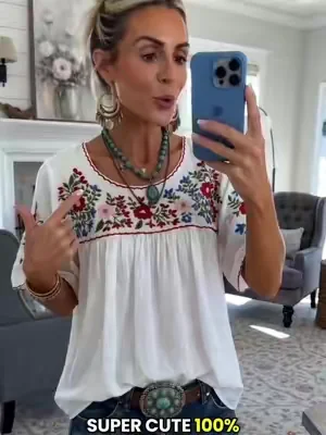 New white blouse with embroidery is so beautiful!#summeroutfits #blouse #blouses #summer2026 #womensfashion 