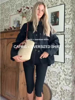 This will be my fall uniform!! Wearing S in pants XL in shirt! #capripants #capris #oversizedshirt  #scandinavianstyle #denimjacket 