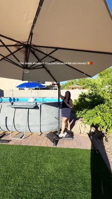 The shade shouldn't stop just because the sun moves! 🌞❌ Best cantilever outdoor umbrella I have seen on TikTok shop or online in general especially at this price!  If you are trying to beat the summer heat, this Garvee 10ft Cantilever Patio Umbrella is exactly what your backyard is missing. Because it features a 360° rotating offset design and smooth adjustable tilt, you can easily pivot the shade to block the sun all day long without moving your heavy furniture around. 🔄🏡 #cantileverumbrella #outdoorumbrella #patioumbrella #DealsForYouDays #tiktokshopcreatorpicks 