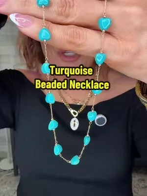 This turquoise beaded necklace is the PERFECT addition to ANY necklace stack!!!  @fettero__ #necklace #beadednecklace #turquoisejewelry #fettero #ttsacl 