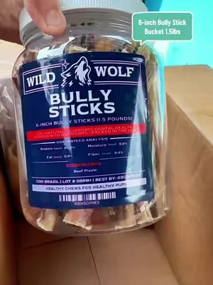 6-inch Bully Stick Bucket (1.5lbs.) Healthy, All-Natural, Long-Lasting Dog Chew Bones - Low Odor - Mixed Thickness - Lab-Tested, Hand-Inspected and Packed with Love in The USA < 6” BULLY STICKS JAR 1.5 POUNDS #DealsForYouDays #SummerWins #dogtreats #dfyd #dogmomsoftiktok @Wild Wolf Bully Sticks 
