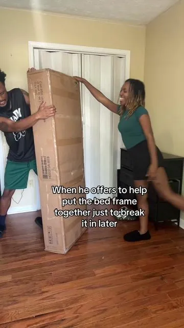 We were not expecting the box to open like that 😂. End result was definitely worth it. The lights and charging station are a game changer. ✨Thank you @Belffin #couples #couplestiktok #bedframe #headboard #fyp 