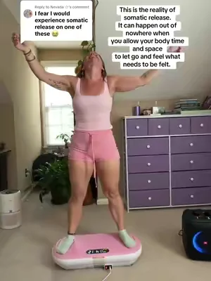 Replying to @Nevada ☆ it’s one of the things I love most about it. Letting go. Freeing my body from what it’s held for too long. #somatichealing #vibrationplate #somatictherapy #somaticrelease 