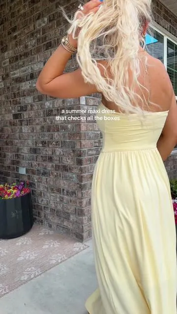 wearing an xs 💛 #ootd #glowmode #maxidress #sundress #beachvacation 