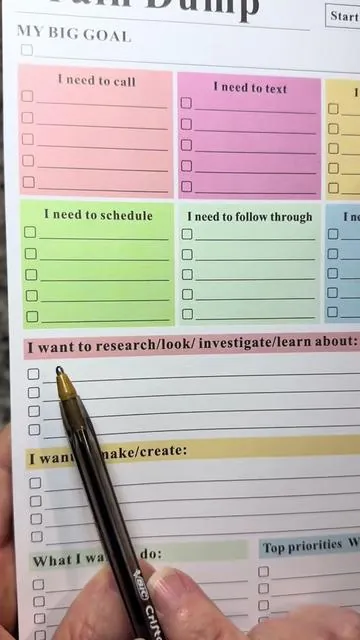 ADHD Brain Dump Planner Notepad. Focus workbook. 50 top tear off sheets to clear your mental clutter. Free Shipping currently! 