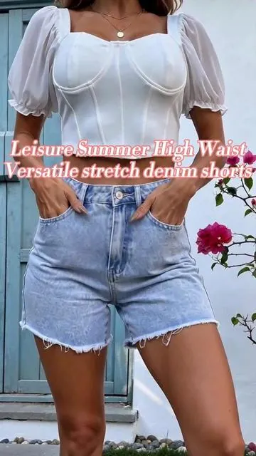 Summer uniform check ☀️ Obsessed with these high-waisted stretchy denim shorts! ✨#denimshorts #summeroutfits #highwaistedshorts #ootd #casualstyle #fashioninspo