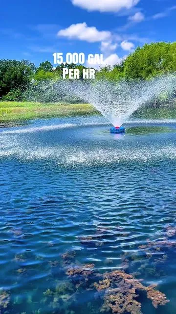 Pond Fountain Aerator  1HP 110V 750W 15000 GPH Floating Fountain Pump with 100 FT Power Cord  2 x 100 FT Rope Timer  Fully Automatic Powerful Aerating Fountain for Larger Ponds, Lakes