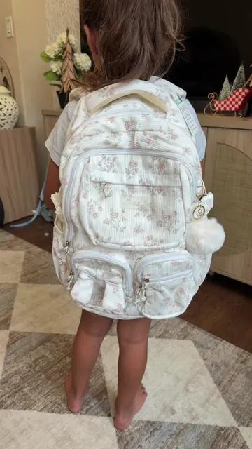 I am actually in love with this backpack set!! It’s so cute.🤍🌸🤍🌸 #backpackset #kidsbackpack #bookbag #tiktokbacktoschool