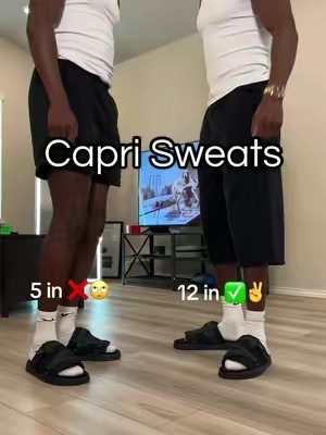 Taking 12 inches every time #caprisweatpants #capripants #longshorts #sweatshorts 