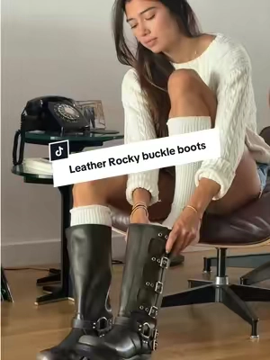 The hottest distressed Rocky brown leather Moto boots with all the detail on the buckles! #motorcycleboots #motoboots#tiktokshopcreatorpicks#tiktokshopsummerturnup #leatherbuckleboots @stevemadden 