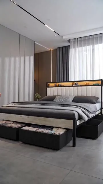 ¡Renueva tu habitación con la cama VanAcc! 🌙✨ Con luz LED integrada para el ambiente perfecto y 2 cajones de almacenamiento para mantener todo en orden. Su cabecero también tiene espacio extra para tus libros o el celular. Tapizado en terciopelo suave y con láminas de metal resistentes, no necesitas somier. ¡Montaje sencillo para que disfrutes rápido de tu nuevo oasis! ¿Listo para el descanso definitivo? Toca para comprar la tuya. #cama #dormitorio #DealsForYouDays #AIGC #Moras