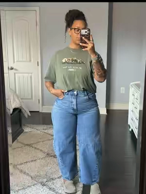 Replying to @Shelby 📚💛 here’s the details on my barrel jeans.  #barreljeansoutfit #barreljeans #midsizefashion #tiktokshopcreatorpicks 