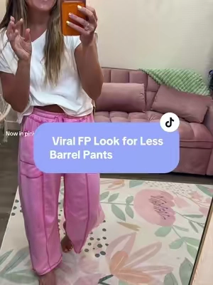 The viral FP look for less barrel pants now come in pink! These will flyyyy off the shelves!! @TanmingFashion 