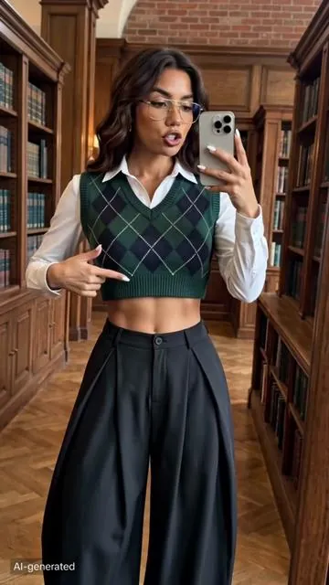 The dark academia cheat code 📚🤎 That waist ratio!
 #darkacademia #collegeoutfit #pearshaped #widelegpants #tiktokmademebuyit
