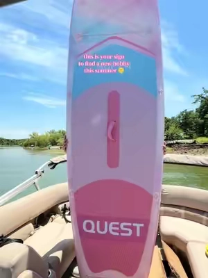 this inflatable paddle board is not only so aesthetic but it’s so much fun and so easy to inflate💕 this is the summer for new hobbies and lake activities!! #inflatablepaddleboard #paddleboard #lakeday #summeractivities it comes with the matching pump, paddle, and so many fun accessories! 