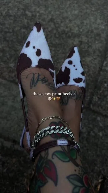 Love a heel with an ankle strap so they don’t fly off your feet 🤠 #cowprint #heels #westernfashion #yallternative 