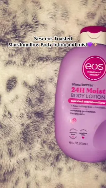 If you are a marshmallow lover like me then you need to get these✨ by far one of my fav @eos Products scents, perfectly sweet, not too smoky, and the scent last so long💜.      #gourmandscents #eostoastedmarshmallow #fragrancetok #bodycare #layeringcombo 