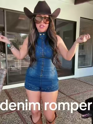 A denim romper for a country concert is crazy work but beauty is pain ammirite? #countryconcertoutfit #cowgirlbootsoutfit #westernstyle #westernfashion #denimrompers 
