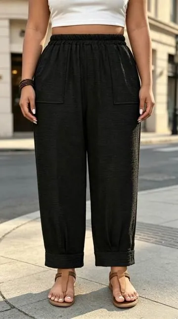 Plus Size Casual Elastic High-Waist Loose-Fit Trousers#casualpants #pants #plussizefashion #OOTD #tiktokshop 
