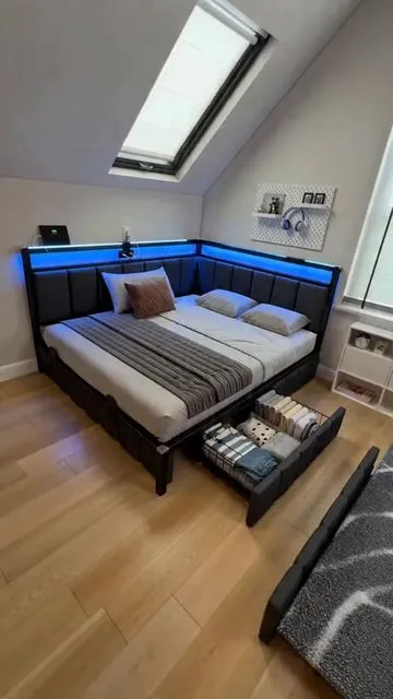 More features than mine 😭✨ LED lights + charging station + storage drawers? YES. #weeklydeals #payday #BedGoals #SpaceSaver #TikTokMadeMeBuyIt #ModernBed