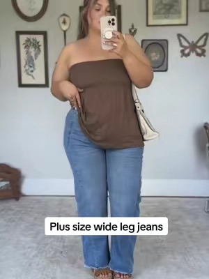 Sooo cute and they go up to a 5X 🤎 #plussizefashion #plussizejeans #widelegjeans #curvyfashion #plussizeoutfits 