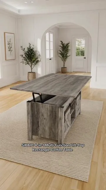 Steal of the Day😱 SIKAIC 4-in-1 Multi-Function Lift-Top Modern Rectangle Coffee Table - Elegant Matte Wood Texture Adjustable Elevated Drop Down Indoor Living Room Accent Furniture Tea Table, Modern Coffee Table