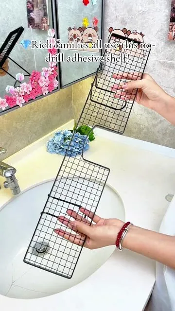 🚿 Drill-Free Adhesive Faucet Storage Rack Hollow Rust-Proof Carbon Steel Organizer#BathroomHacks #CounterOrganizer #HomeStorage #LifeHacks #TikTokFinds