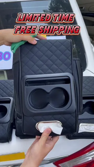 La almohadilla elevadora para el apoyabrazos del coche viene con una bolsa de almacenamiento que puede sostener teléfonos móviles y vasos.#carorganizer #storageorganize #car #autoaccessories #autoparts 