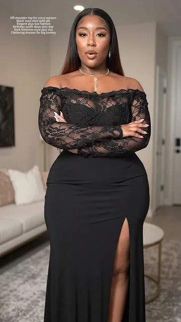 “Entering my Dark Feminine era… 🖤🥂” #BlackGirlMagic #darkfeminine  #PlusSizeFashion  #elegantoutfit  #midsizestyle