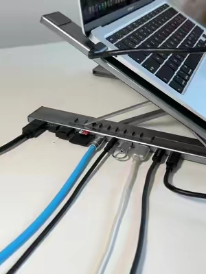 When your laptop stand doubles as a docking station #TechGadgets #laptopstand #dockingstation #workfromhomesetup #desksetup 