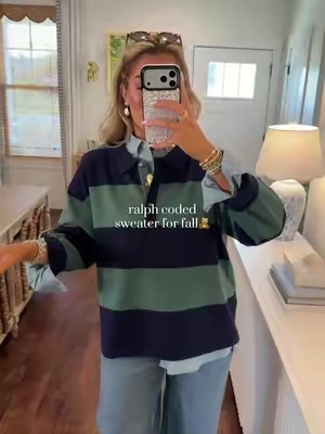 The fact that this is already selling out is CRAZY but I figured I would go ahead and post it because it's selling SO fast!🧸  Wearing size L! Allll of the old money vibes! ##oldmoney##fallfashion##rugbysweater##boujeeonabudget##affordablefashion
