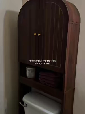The PRETTIEST over the toilet storage! #furniture#storage#midcentury 
