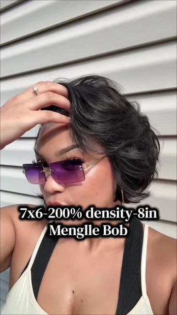 Cute hair without doing too much 😝 @MENGLLE HAIR  @mengllehair  #mengllehair #bobwig #gluelesswigs #summerwins #humanhairwig 