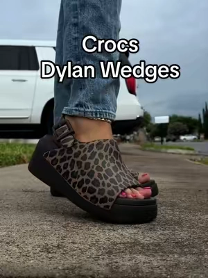 This is your first look at the new leopard Dylan wedges by Crocs!! I’m so obsessed! #crocs #crocswedges #crocsdylan #dylancrocs #tiktokshopcreatorpicks 