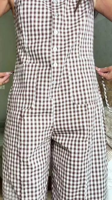 Viral jumpsuit now comes in plaid🤍🤎 @Uaneo  #jumpsuit #romper #fitover40 #ootd #tiktokshopcreatorpicks 