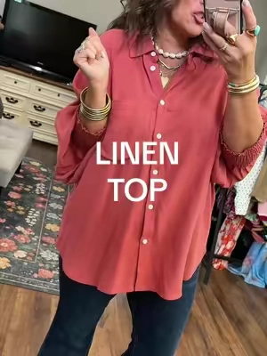 Love this linen rayon top! Such a trendy affordable fashion find! #OOTD #fashion #midsize 