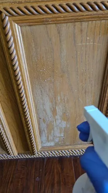 Keep your kitchen cabinets looking brand new by easily cutting through stubborn cooking grease and daily grime without damaging your wood or painted finishes. This everyday spray includes a specialized detail brush to clean deep into the grooves and handles without leaving any sticky residue. #kitchencleaning #degreaser #homecleaninghacks #greaseremover #cabinetcleaner 
