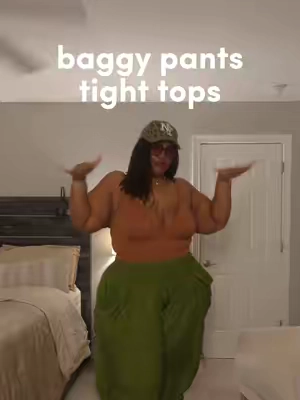 Baggy bottoms + tight tops: This is my go-to outfit formula  The contrast creates shape, balances proportions, and somehow makes every outfit look a little more intentional. Whether you’re going colorful, monochrome, edgy, feminine, or casual… this combo just works. Which look are you stealing first? 👀👇 Everything I can link is in the TikTok Shop. Tap the orange cart to shop! 🛒 #plussizefashion #bodysuit #baggypants #styletips #outfitcombo  