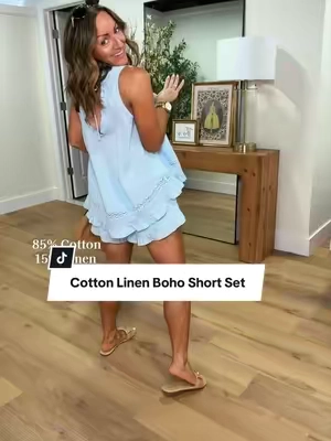 Favorite set I’ve gotten all summer and it isn’t even close! 5’2” 127 in a Small #2pieceset #shortset #matchingset #modestfashion #summeroutfits 