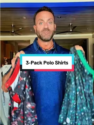 Upgrade your golf and everyday style with this 3-pack of printed polo shirts. These lightweight performance polos feature eye-catching designs, breathable fabric, and UPF 30 sun protection to help keep you comfortable during golf, outdoor activities, or casual wear. #menspoloshirt #poloshirt #mensshirt #mensstyle #golffashion 
