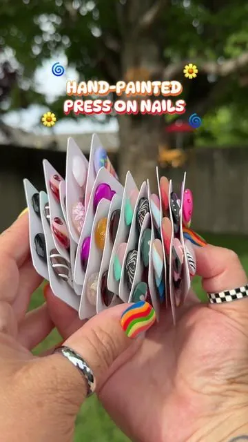 Looking for hand-painted press-on nails? 💅✨ These short press-ons are giving salon vibes without the salon appointment.  Hand-painted. Salon-quality.  Which set is your favorite?  #pressonnails #shortnails #handpaintednails #nailhaven #nailtok 