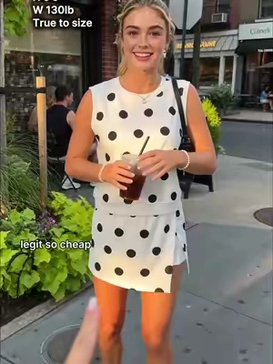 This polka dot set is my new summer obsession 🤍🖤 So cute, so comfy, and literally perfect for everyday wear! Run before it sells out!
 #polkadotoutfit #summeroutfit #twopeiceset #casualstyle #tiktokmademebuyit