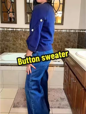 The cutest button sleeves on this lightweight sweater! @DOKOTOO-US #falloutfits #sweater #threequartersleeve #buttonsleeve #affordablefashion 