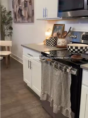 Found the cutest farmhouse kitchen curtain on TikTok Shop🪵🍂🤎 #kitchendecor #curtainkitchen #cottagecoreaesthetic #falldecor 