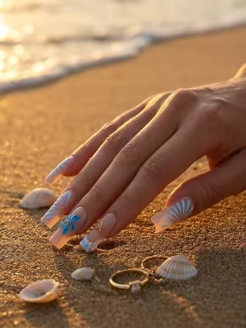 Some say summer happiness comes from soda 🍹 I say ：it comes from this little ocean on my fingertips 🌊 Curvlife summer collection. Every set screams "take me with you" ✨ Beach. Sun. Cold drinks. Fresh nails. This is what summer should look like. Click the link below to pick your summer shade 👇#Curvlife #pressonnails #beach