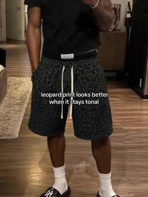 loud pattern without loud colors #leopardshorts #blackshorts #longshorts #fitcheck #streetwear 