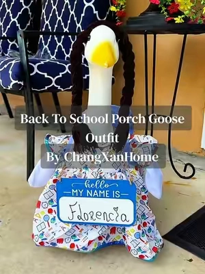 Back-to-school season is almost here, and Florencia already has her first-day outfit picked out! 😂🪿 This adorable back-to-school porch goose outfit comes with everything she needs, from her dress and braids to her backpack and name tag. If you love decorating your porch for every season, this one is too cute to pass up! #PorchGoose #BackToSchoolDecor #GooseOutfit #OutdoorDecor #FrontPorchDecor  @ChanngXanHome 