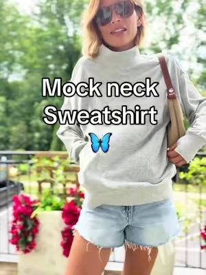 Mock neck sweatshirt in light French terry. Lightweight but cozy transitional season staple. @Fisoew Fashion #tiktokshopsummersale #summerwins #summervibes #weeklydeals